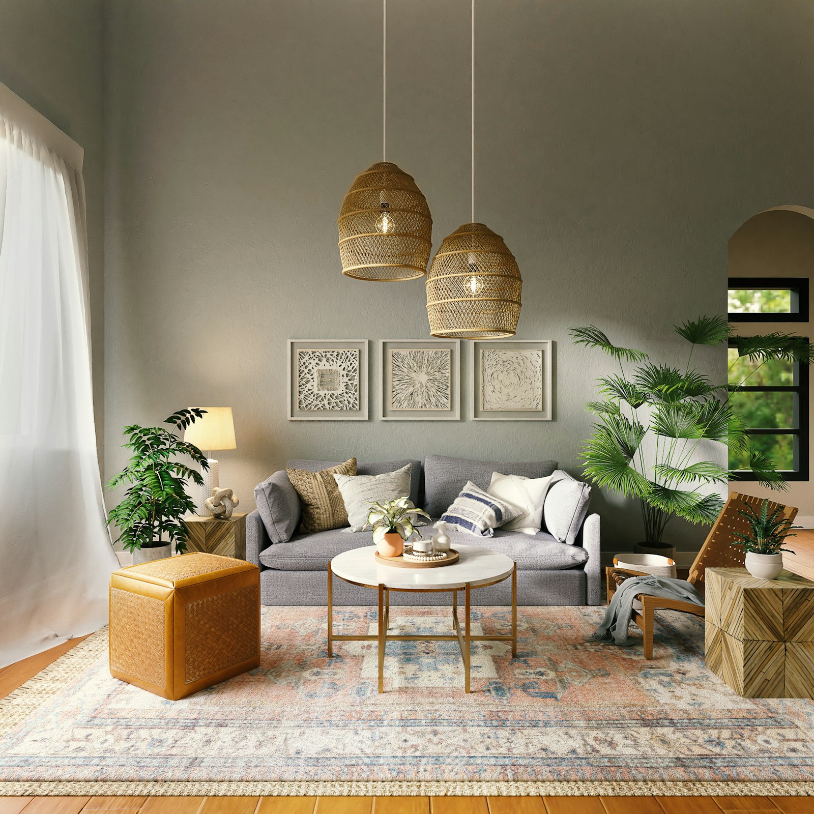 Light-led interior with natural textures